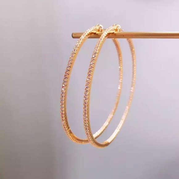 66mm Jumbo Hoop Double Inlay Eternity Earrings - Picture 16 of 16